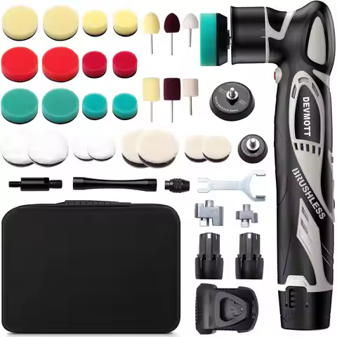 Cordless Mini Polisher, 12V Brushless Motor, 1/2Inch Mini Buffer Polisher with 2 x 2.5Ah Batteries, 