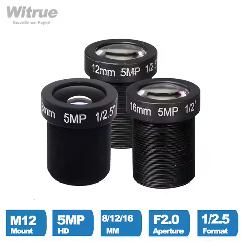 Camera Lens CCTV HD 5 Mega Pixel M12 Mount 8MM 12MM 16MM Optional 1/2.5" F2.0 For Surveillance Secur