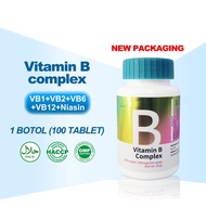 Vitamin B Complex, 100 Tablet, B1, B2, B6, B12, Niacin, Biotin,Folat | Menggalakkan Rambut & Kuku Le