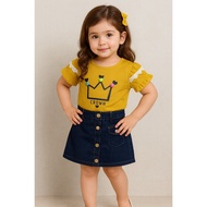 CROWN Girls Short Denim Skirt Set R104 Denim Set Kids Set Skirt Budak Perempuan