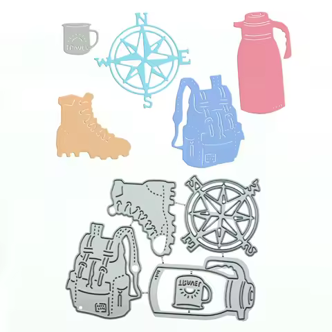 Metal Cutting Dies Set For Scrapbooking Hiking Theme Punch Stencil Compass Bag Shoes Clipart Decorat