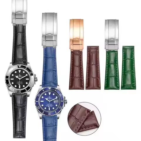 For Rolex SUBMARINER Yacht-Master DAYTONA GMT Crocodile Grain Leather Men Strap Watch Accessories 20