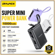 Awei P87K 10000mAh Powerbank 30W Fast Charging Power Bank Built-In Cable Pawer Bank Portable Bank Ku