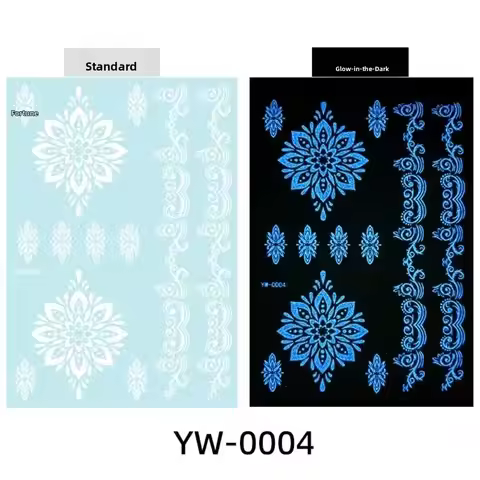 Leg Arm Luminous Henna Tattoo Sticker White India Flower White Henna Tattoo Decals Glowing Noctiluce