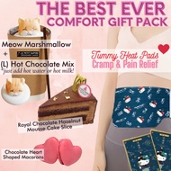 THE BEST COMFORT GIFT PACK #1 MEOW ✨Royal Chocolate Hazelnut Cake ✨D.I.Y Hot Chocolate ✨Marshmallow ✨Macaron ✨Tummy Heat Patch *Mugwort Herb* (Cramp &amp; Pain Relief) ✨艾草暖颈贴 ✨热可可 ✨巧克力蛋糕 ✨马卡龙 ✨초코 케이크 ✨チョコケーキ