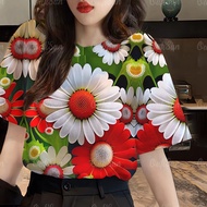 เสื้อยืดลายดอกสามมิติ 2567 สงกรานต์เสื้อผ้าฤดูร้อนผู้หญิงเสื้อยืดแขนสั้นหลวมพิมพ์เต็มด้านบน