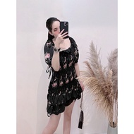 Flat shoulder bodycon dress with ruffled hem and 2-tier fishtail side strap 0VB.00159
