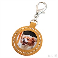 Leather Pet Photo Keychain Tag Pet Dog Cat ID Label Collar Round Tag