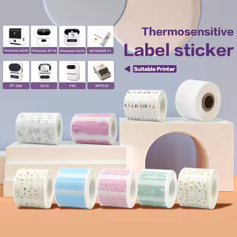E210/P50/DETONG P1 Label Printer Sticker Self-Adhesive Thermal Paper, Compatible for Phomemo M110 M2