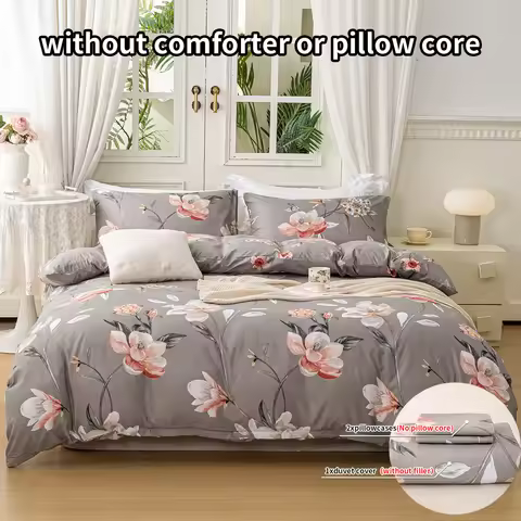 3pcs/set Leaf Floral Pattern Duvet Cover Set(1 Duvet Cover & 2 Pillowcase）Soft And Skin-Friendly Duv