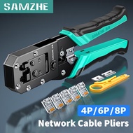 SAMZHE RJ45 Crimp Plier Pass Through Crimper Stripper Cutter for Cat7 Cat6 Cat5e 8P8C Modular Connec