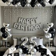 11/65/67pcs Black & Silver Birthday Garland Decoration Set - Unisex, Extra Large Number Aluminum Foi