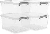 Citylife 22.2 Qt. Plastic Storage Bins with Lids Large Stackable Storage Containers for Organizing Clear Storage Box, 4 Packs Durable Totes for Storage Toys, Clothes