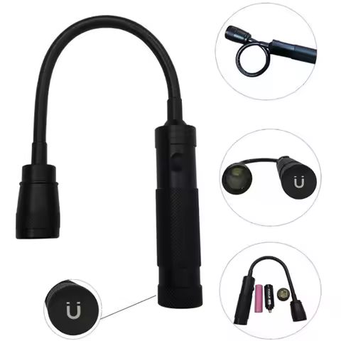 LED Work Light with Flexible Gooseneck and Magnetic Base, Zoomable Lens T6 Flashlight LED Lighting f