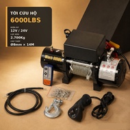 Rescue Winch 12V/24V 6000LBS, Pulling Force 2.700Kg, Cable 14M