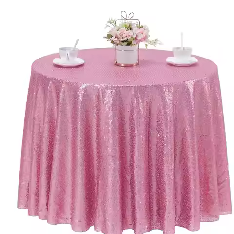 Sequin Tablecloth Round Fuchsia Sparkly Table Cover Glitter Table Overlay for Party Dinner Festival 