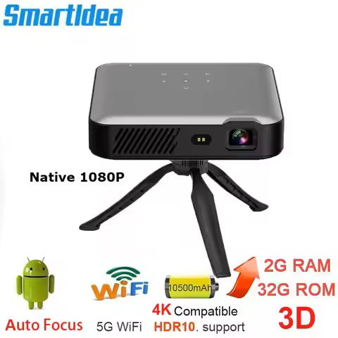 Smartldea Full HD 4K 3D Smart Projector Auto Focus Android 9.0 5G Wifi DLP Proyector 10500mAh batter