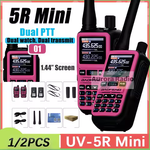 1/2PCS Baofeng UV-5R Mini Pink Color Two Way Radio Walkie Talkie 1.44 Inch TFT Large Screen Relay Fu