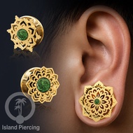 HIJAU Mandala Stainless Steel Plug Piercing Earrings gold Color Epoxy Ear-tunnel Green