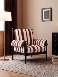 其他品牌 - 中古風單人沙發椅客廳陽台休閑接待美式複古布藝酒店美容院陽台椅 赤烏椅（白蠟木實木）磚紅色