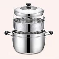 201 Stainless Steel Steamer/Soup Pot 1-Layer Household with Steamer 20cm/22cm/24cm/26cm Thickened Suitable for Gas Stove/Induction Cooker Suitable for 1-5 People