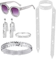 Chyuxinda 5pcs Disco 70s 80s Costume Glitter Sunglasses Hippie Headband for 1980s 1970s Women's Carn