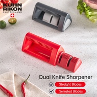 Kuhn RIKON Double Knife Sharpener Two-in-One Ceramic Stone Two-Stage Foldable Whetstone Anti-Slip Base Straight Edge and Sawtooth Edge Kitchen