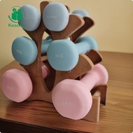 Kesoto Three-Tier Dumbbell Rack Natural Wood 3 Tier Dumbbell Rack Compact Weight Holder Screw-Fasten