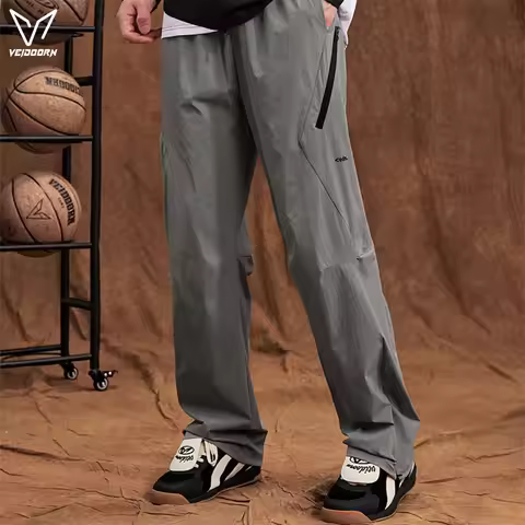 Veidoorn 2025 Autumn New Casual Woven Cargo Pants Loose Straight Leg Wide Leg Trousers for Men High 