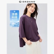 GIORDANO ผู้หญิง  เสื้อยืด Cool-Touch Button Strap Waist Tee Crewneck Elbow Sleeves Simple Fashion C