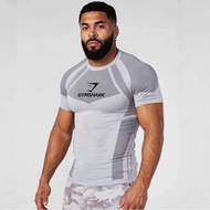 Shark Grey Mesh Spliced Short Sleeve Compression Shirt Quick Dry Gym Basketball Workout Baselayer T-