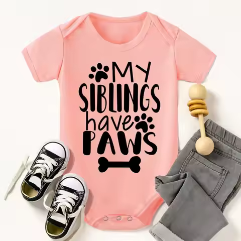 My Siblings Have Paws Cute Infant Onesie Newborn Baby Girl Clothes Cartoon Pattern Printed Toddler B