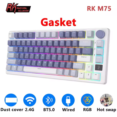 RK ROYAL KLUDGE M75 2.4G Wireless/Bluetooth/USB-C Mechanical Keyboard 81Keys RGB Hot-Swappable Gaske