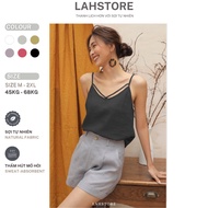 LAHSTORE women's 2-piece shirt, scratched linen, crew neck, crisscross neckline A2D01 (Black) linen 