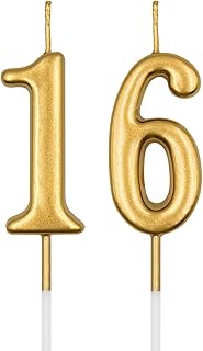 16th & 61st Birthday Candles, Champagne Gold Number 16 61 Candle for Cake, Happy Birthday Cake Toppe