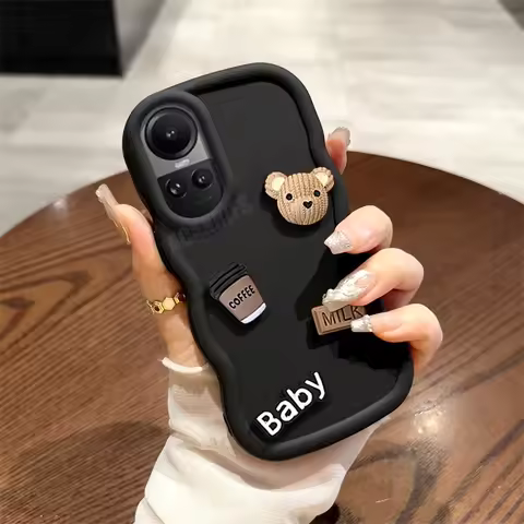 Reno10pro 3d Bear Cute Cartoon Wavy Silicone Case On For Oppo Reno 10 11 Reno10 Pro A54 A38 A58 A78 