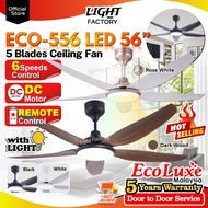 🔥NEW🔥ECOLUXE E556LED 56'' 5 Blades DC Motor Ceiling Fan with 6 Speeds Remote Control with Light 3 Co