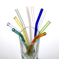 【Ready Stock】Stained Glass Straw High Boron Silicon Heat-resistant Straight Pipe Elbow Juice Drink Straw