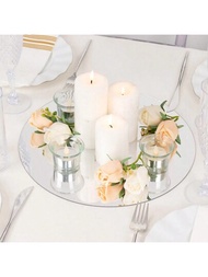 1入組亞克力圓形鏡面餐墊，防滑銀色鏡面杯墊，圓形鏡面壁貼適用於婚禮派對桌面裝飾，蠟燭展示托盤
