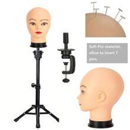 Bald Mannequin Head, Female Professional Beauty Training Mannequin Head, Wig Stand Tripod, With Head