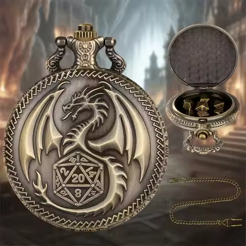 Steampunk 7pcs/set Tiny Polyhedral Dice with Dragon Pocket Watch Case Role Playing Game Dices Table 