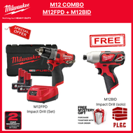 Milwaukee M12 M12FPD Brushless Cordless Impact Drill + M12BID Cordless Impact Driver Combo Set