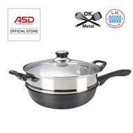 Hard Anodised Induction-Safe 30cm Skillet Wok | Frying Pan +Stainless Steel Steamer-No Coating