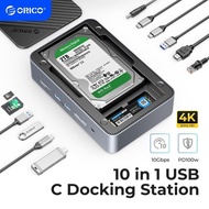 【In stock】ORICO M.2 3.5/2.5" Dual HDD/SSD Enclosure USB C HUB 10 in 1 Multifunction Docking Station with PD100W Type C USB A HDMI RJ45 SD/TF NVME SATA Port for Professional Creator