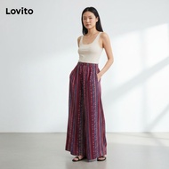 Lovito Seluar Boho Corak Suku Ruched untuk Wanita L112ED565