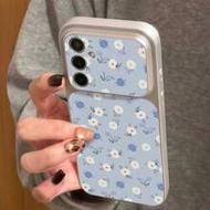 เคสโทรศัพท์ TPU คลุมเต็มตัว ลายดอกไม้พ่นสีน้ำเงินสร้างสรรค์ รองรับ Galaxy S26 S25 S24 Ultra S24 Plus