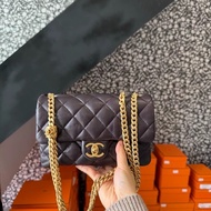 Chanel 酒紅色芯片金柱鏈條風琴包