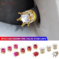FLYTOP 4Pcs Car Crown Tire Valve Stem Caps with Bling Crystal Rhinestone Chrome Crown Vehicle Tire C