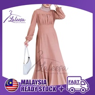 LALEESA LD272288 Korean Style Ruffle Belted Waist Long Dress Muslimah Dress Women Dress Jubah Muslimah Jubah Abaya Dress