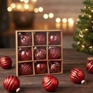 Set of 9 Christmas balls 8-10 CM large includes: 3 SHINY BALLS, 3 LANTERN BALLS, 3 STRIPED BALLS, pi